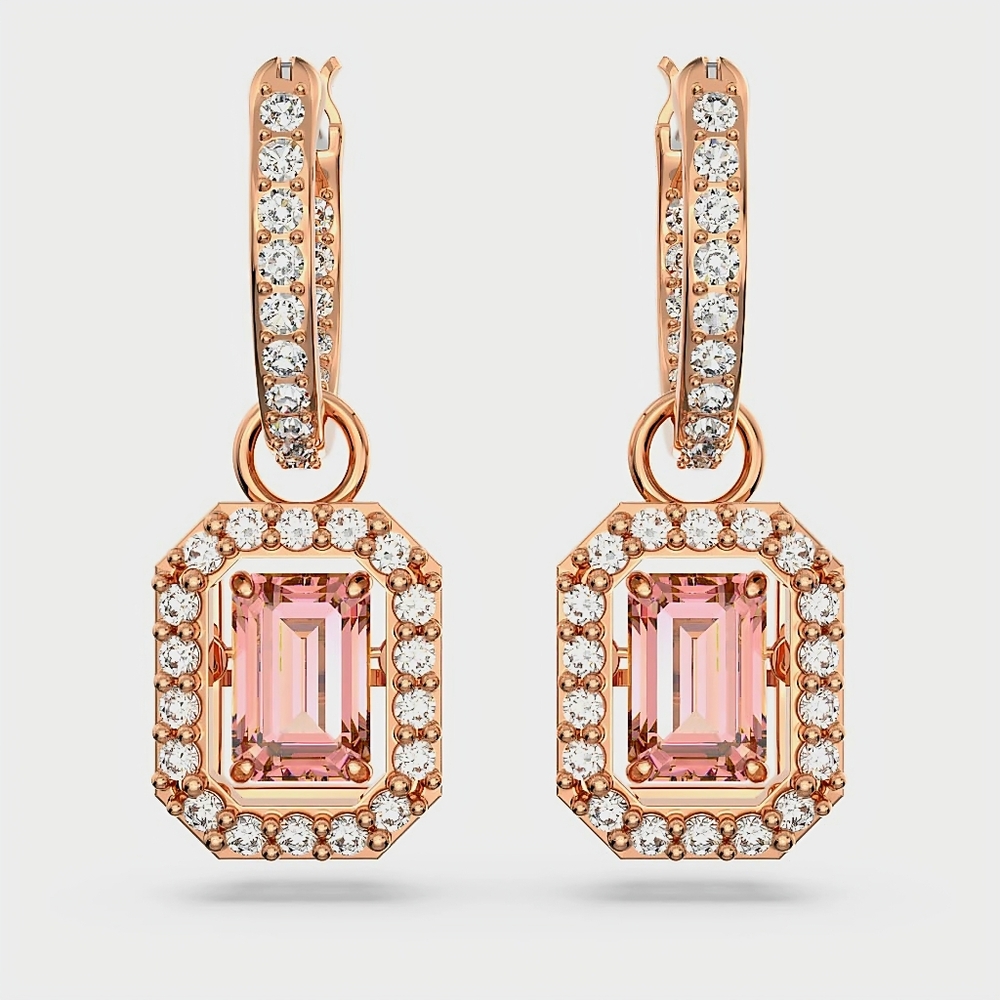 Swarovski Millenia Una Drop Earrings, Octagon Cut, Pink Crystals, Rose Gold-Tone